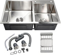 32' x 18' Drop-in/Topmount Double Bowl Kitchen Sink, Nano-Coated 304 Stainless Steel Kitchen Sink with Drain and Overflow