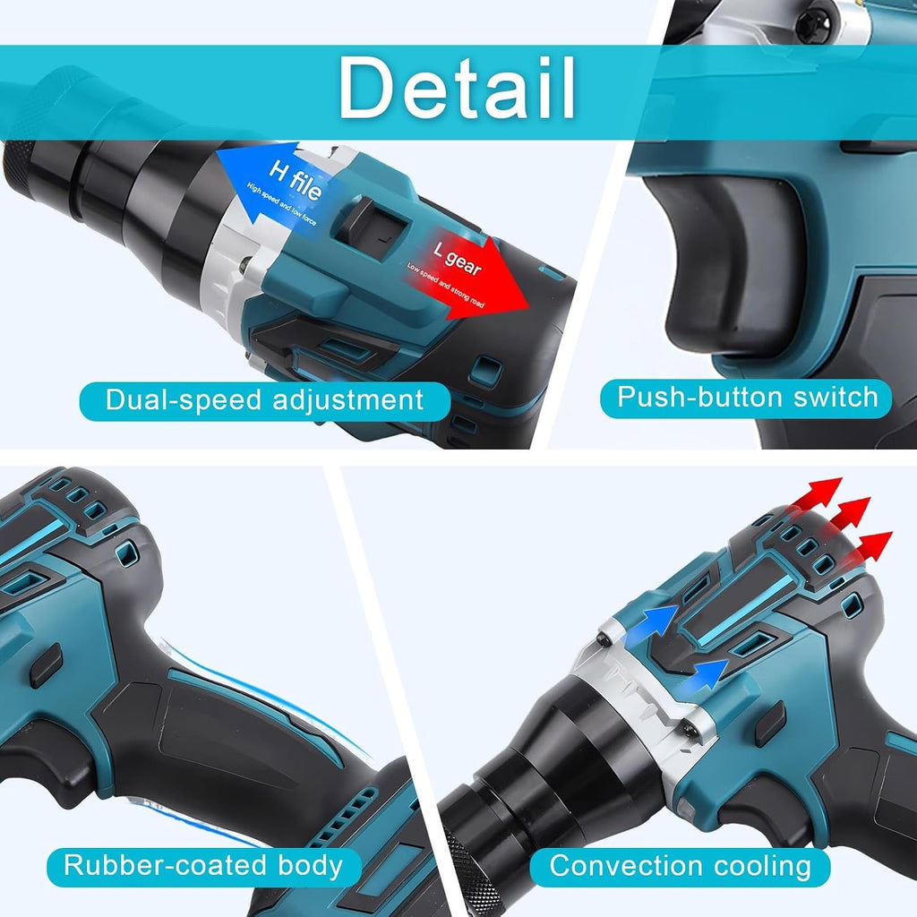 Cordless Cordless Automatic Riveter Rivet Nut Tool Kit, Brushless 26v Rivet Gun with 6600mah Battery, Portable Insert Installation Tool for M3–m12 Rivet Nuts(6.6Ah)