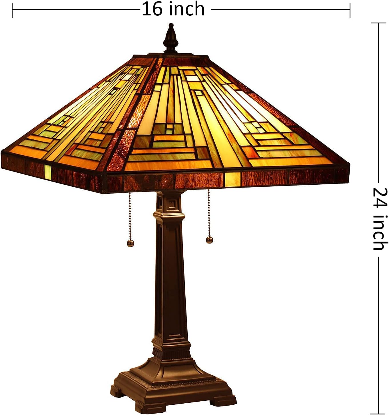 Capulina Tiffany Lamp Stained Glass Table Lamp 16X16X24 Inches Amber Brown Mission Tiffany Style Desk Lamp Decor for Bedrooms Living Room Study Home Office