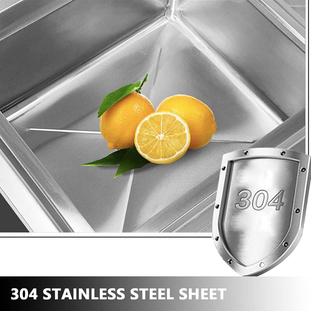 Single Bowl Sink Stainless-Steel Sink Free Standing Handwashing Station for Indoor Outdoor Prep Sinks with Drainer Unit & Faucet, Silve