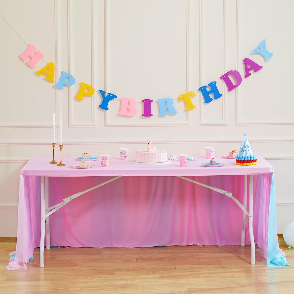 Besutolife Blue Pink Tulle Tablecloth for Rectangle Tables 3 Sides for Wedding Birthday Party Baby Shower Cake Dessert Buffet Banquet Table Decorations 4ft 6Pack