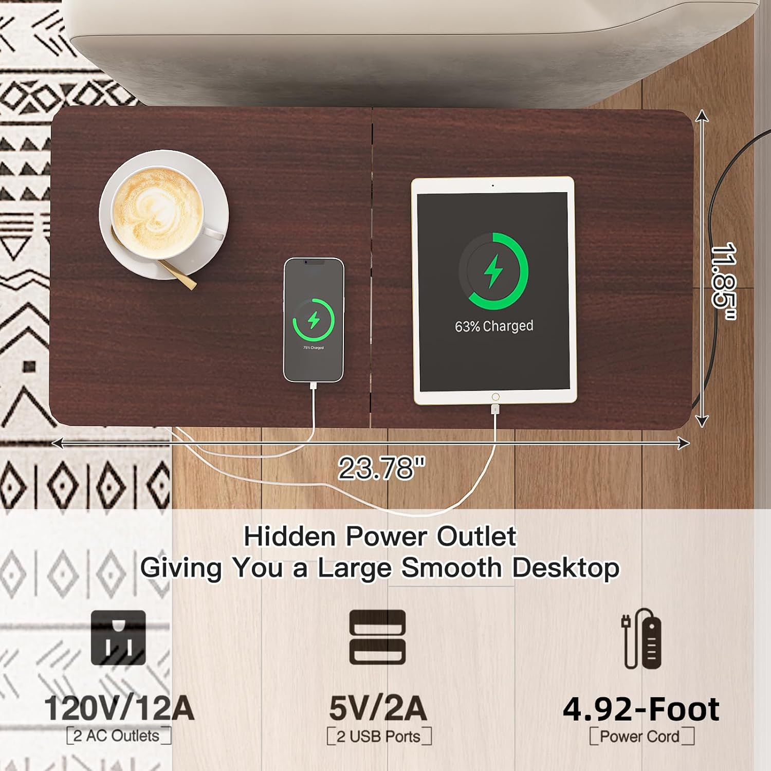 LIDYUK End Table with Charging Station, Narrow Side Table with Drawer and USB Ports & Power Outlets, Nightstand Bedside Tables for Small Spaces, Bedroom, Living Room, Dark Cherry, Set of 2