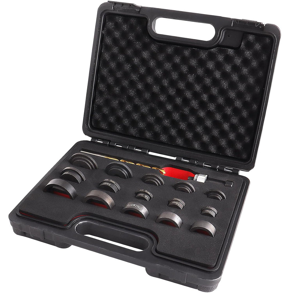 17-Pc Parking Sensor Hole Cutter Kit, Bumper Sensor Hole Punch Kit for VW & Cars, Park Sensor Hole Punch Tool and Lens Hole Maker, Manual Bumper Hole Cutting Tool Set 17-32mm