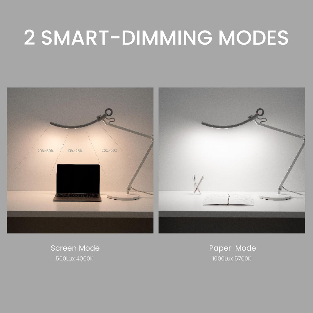BenQ e-Reading Desk Lamp - Ultrawide and Bright Lighting, Dimmable, Dual Smart Mode, Adjustable Arm, Auto-dimming, High CRI, Eye-Caring Lamp for Home Office, Reading, Study, Craft, Matte Silver