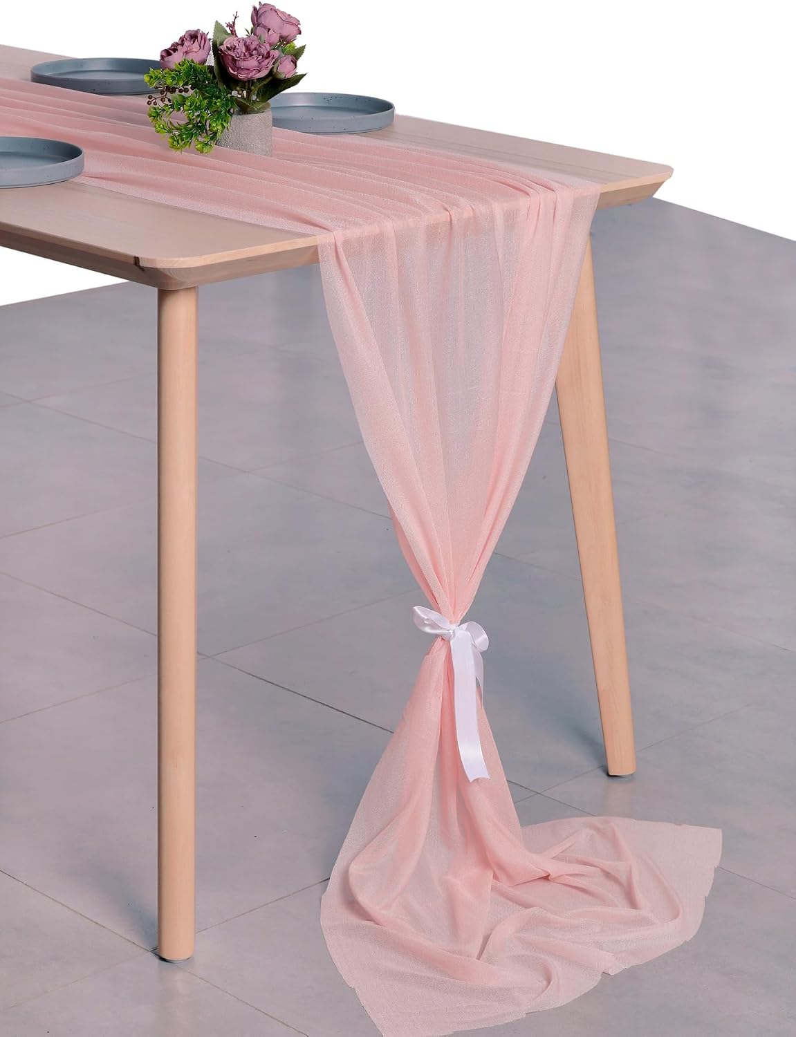 VDS 14ft Chiffon Table Runner 29x170 Inches Shimmer Sheer Centerpiece Cloth for Wedding Bridal Shower Birthday Graduation Engagement Ceremony Event Party Banquet Table Decoration (20 PC)(Dusty Rose)