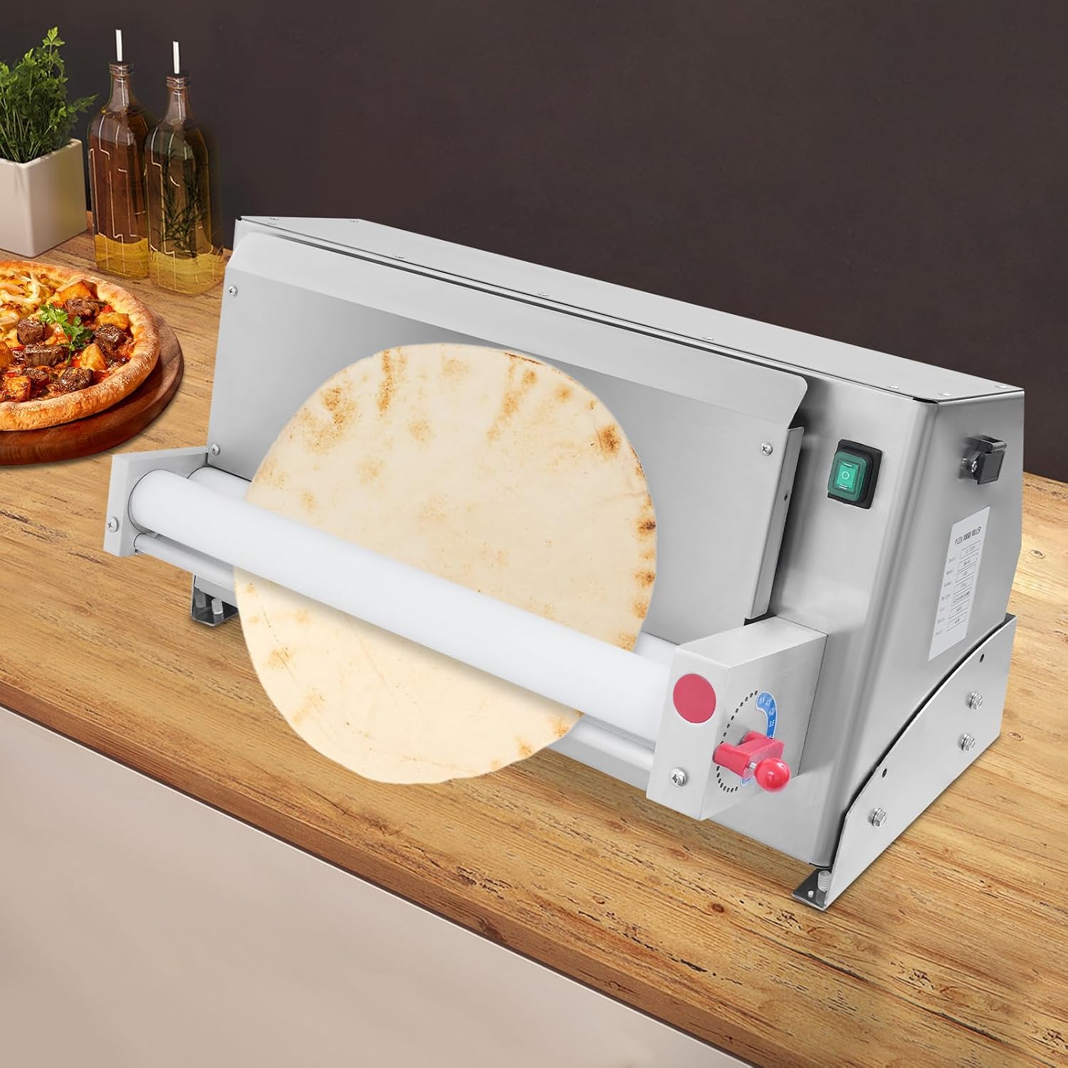 Pizza Press Dough Roller Sheeter,4-12' Commercial Electric Automatic Pizza Making Rolling Machine,Adjustable Thickness Heavy Duty Pasta Maker for Various Types of Dough (3-18 in)