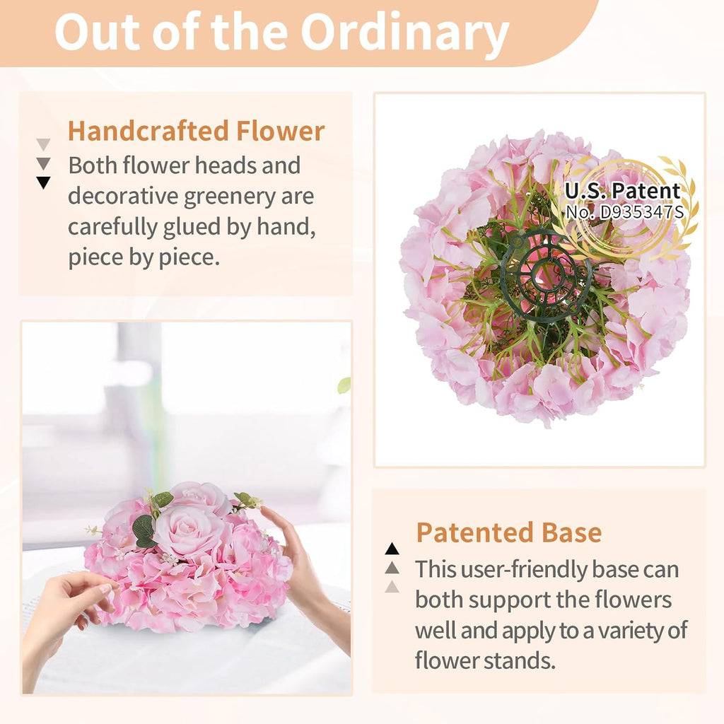 NUPTIO Flower Balls Flowers for Centerpieces: 10 Pcs 11.8 inch Diam Pink Artificial Rose Fake Flower Arrangement Bouquet for Wedding Party Tables Decorations