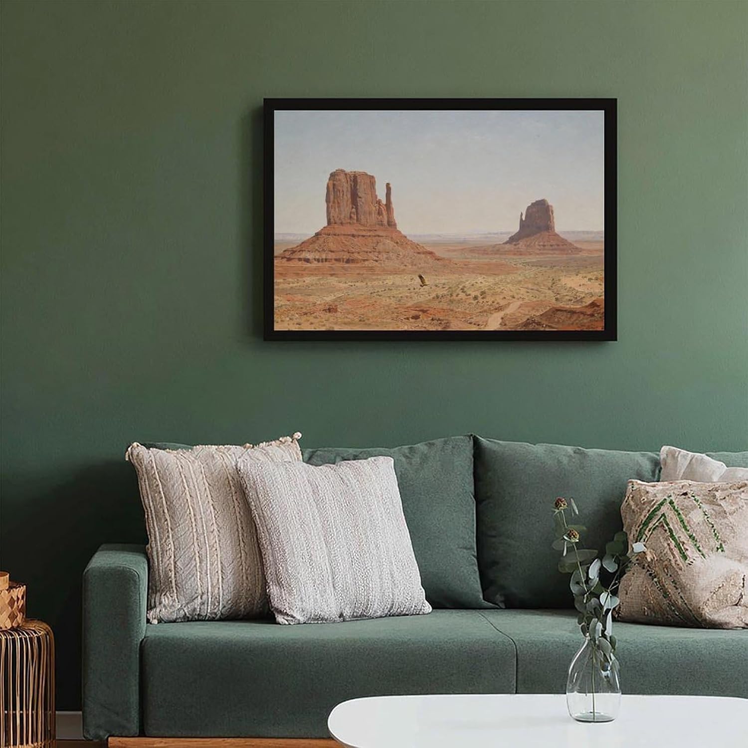 Vintage Desert Buttes Wall Art Canvas Print, Southwestern Red Rock Mesa Landscape Painting, Western Nature Artwork for Living Room 20x30in