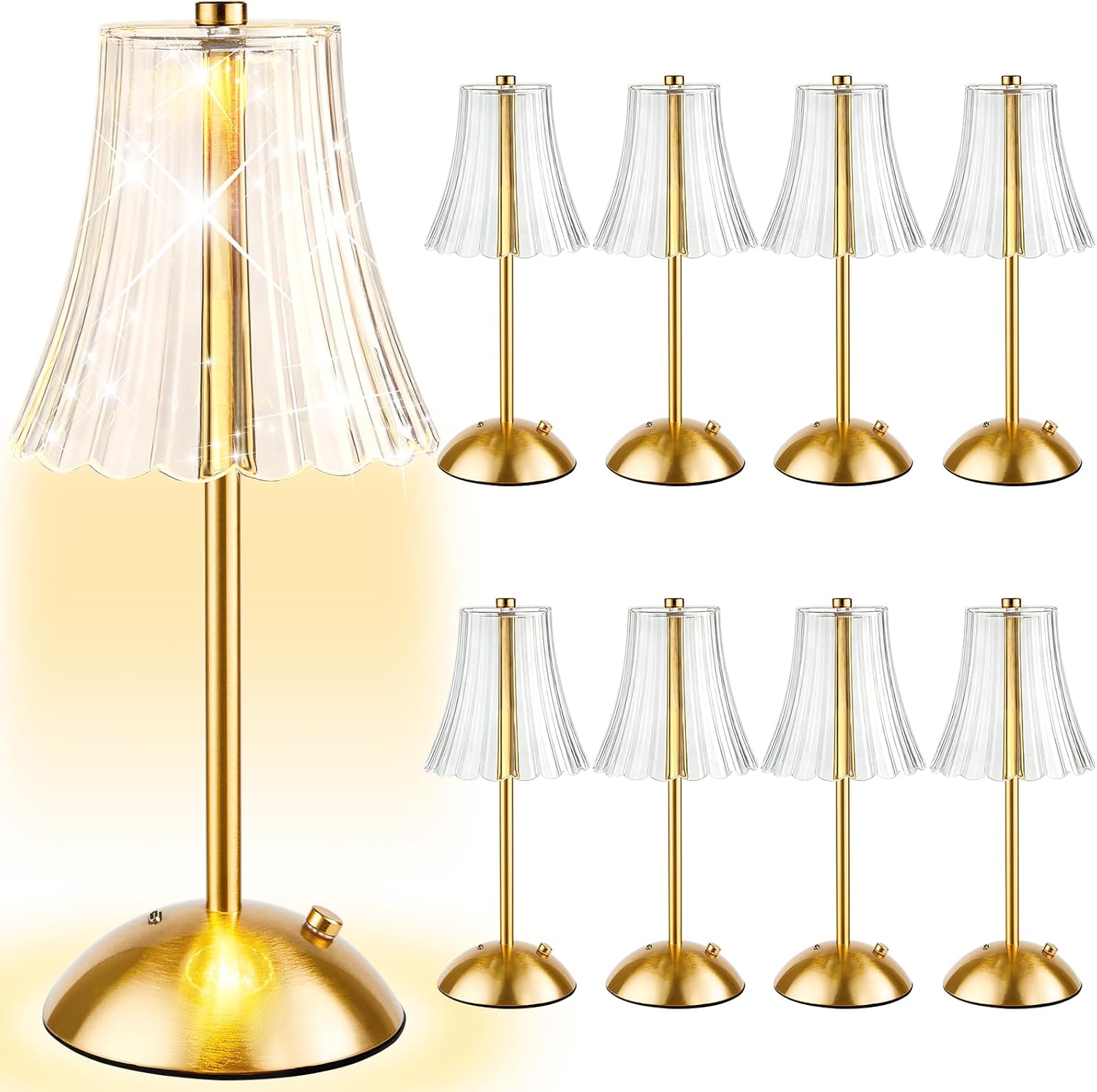 8 Pcs Cordless Table Lamp Gold Cordless Battery Operated Touch Table Lamps Rechargeable 3 Color Dimmable LED Portable Flower Lamp for Bedroom Living Room Kitchen Dining Outdoor