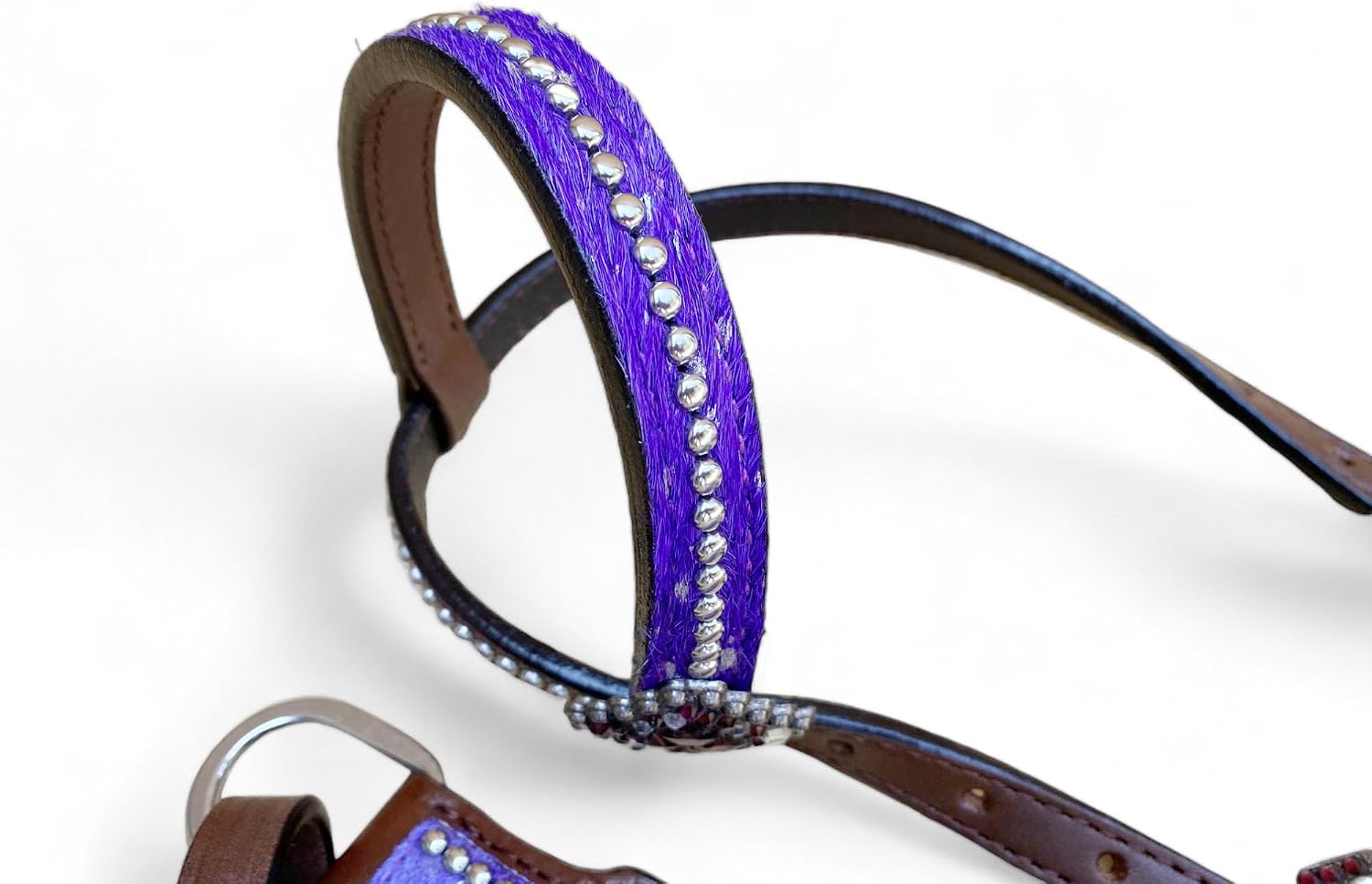 Western Leather Headstall & Breast Collar Set for Horses - Valentine's Day Silver Metallic Cowhide with Rhinestones