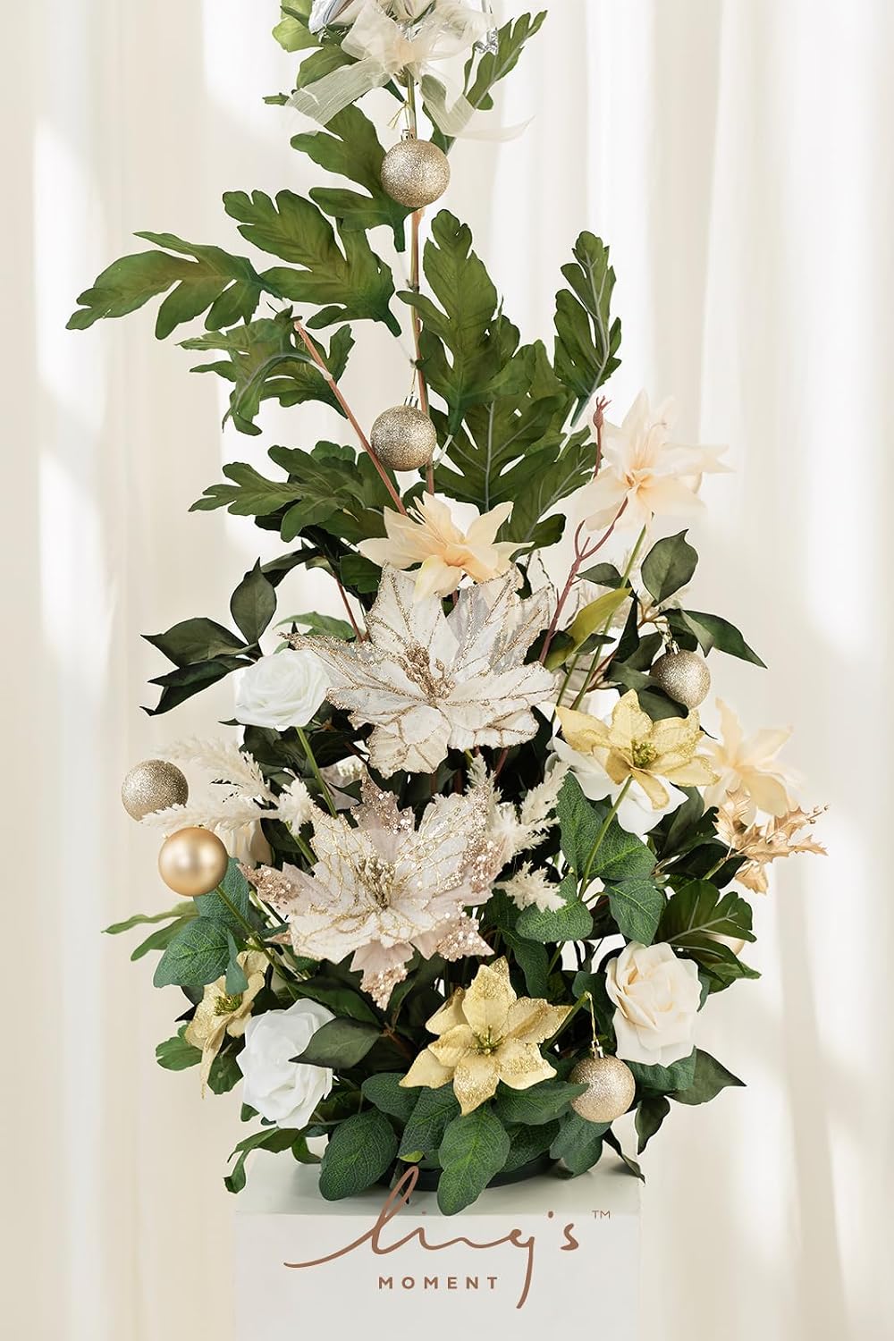 Ling's moment 41' Tall Free Standing Artificial Flowers Arrangements 2 pcs Wedding Arch Altar Stage Decorations Champagne Christmas for Ceremony Reception Rose Floral Party Outdoor Centerpieces Decor