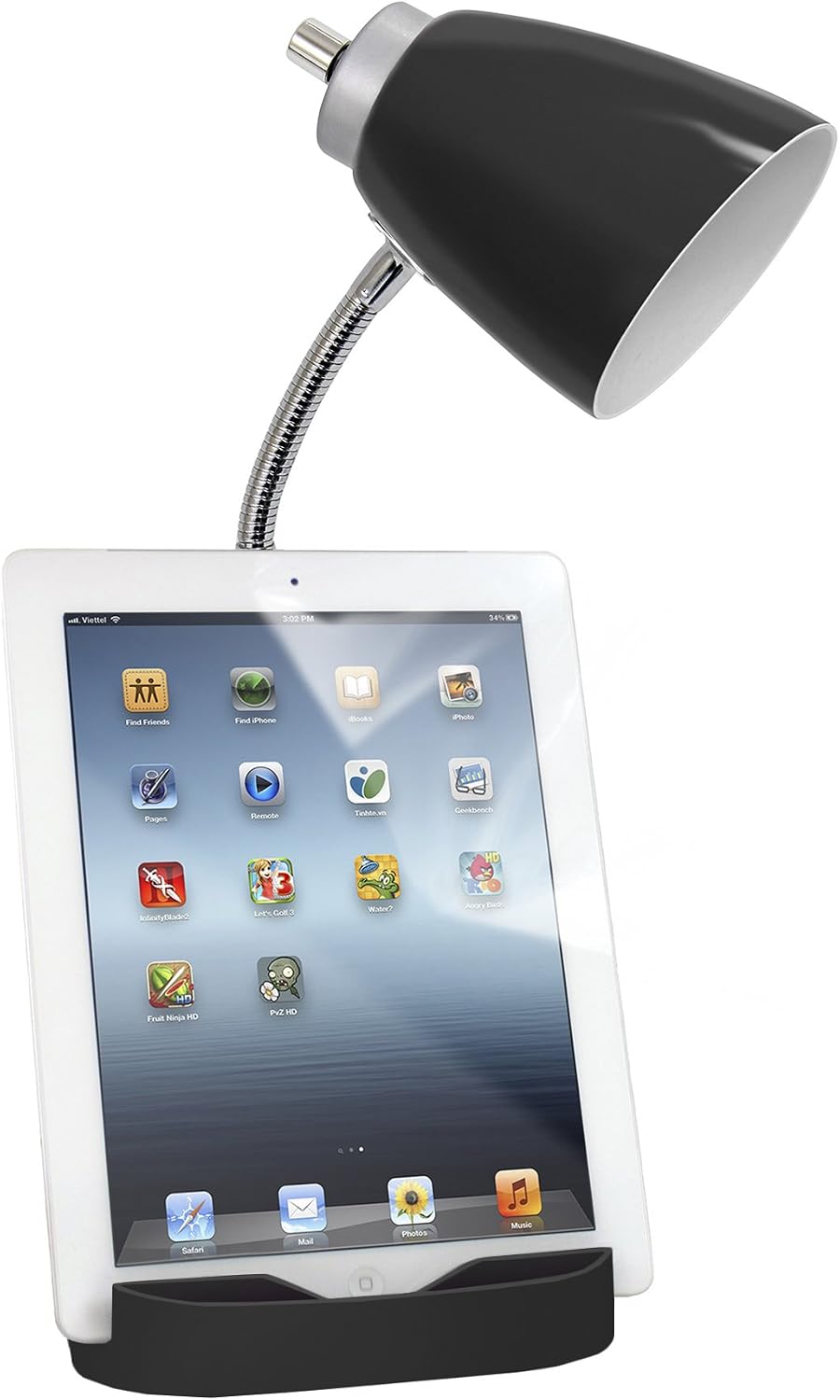 Simple Designs LD1056-BLK Gooseneck Organizer Desk Lamp with iPad/Tablet Stand or Book Holder and USB Port, Black (Pack of 5)