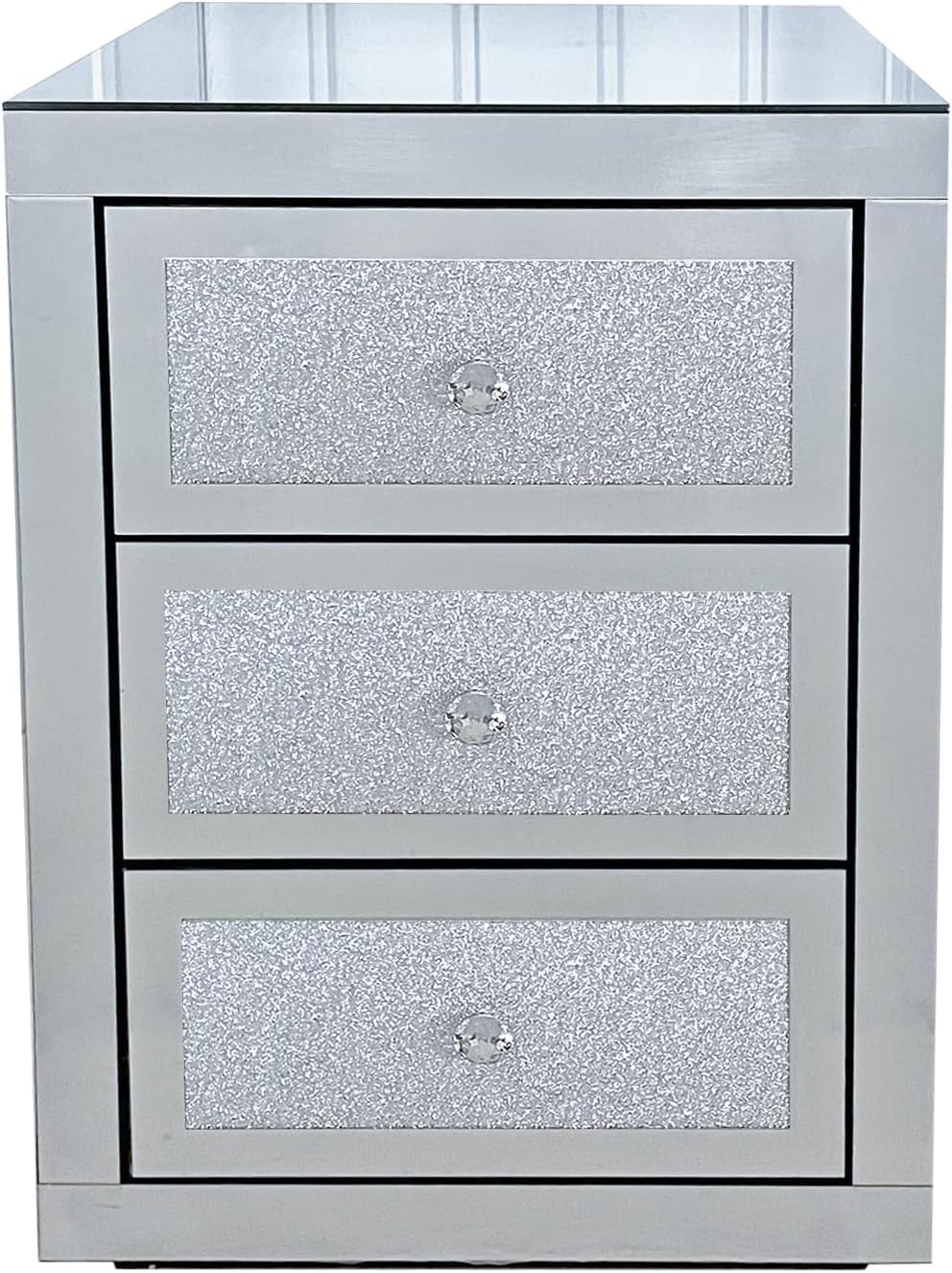3-Drawer Mirrored Nightstand Bedside Table, Modern Mirrored End Side Table for Living Room, Bedroom, Entryway