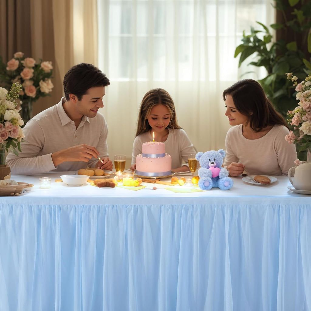 Baby Blue Tulle Tablecloth Table Skirt for 6 Foot Rectangle Tables with Ruffle Tutu Design for Wedding Reception Party Birthday, 6 Pack, 6ft Fitted Spandex Table Cover