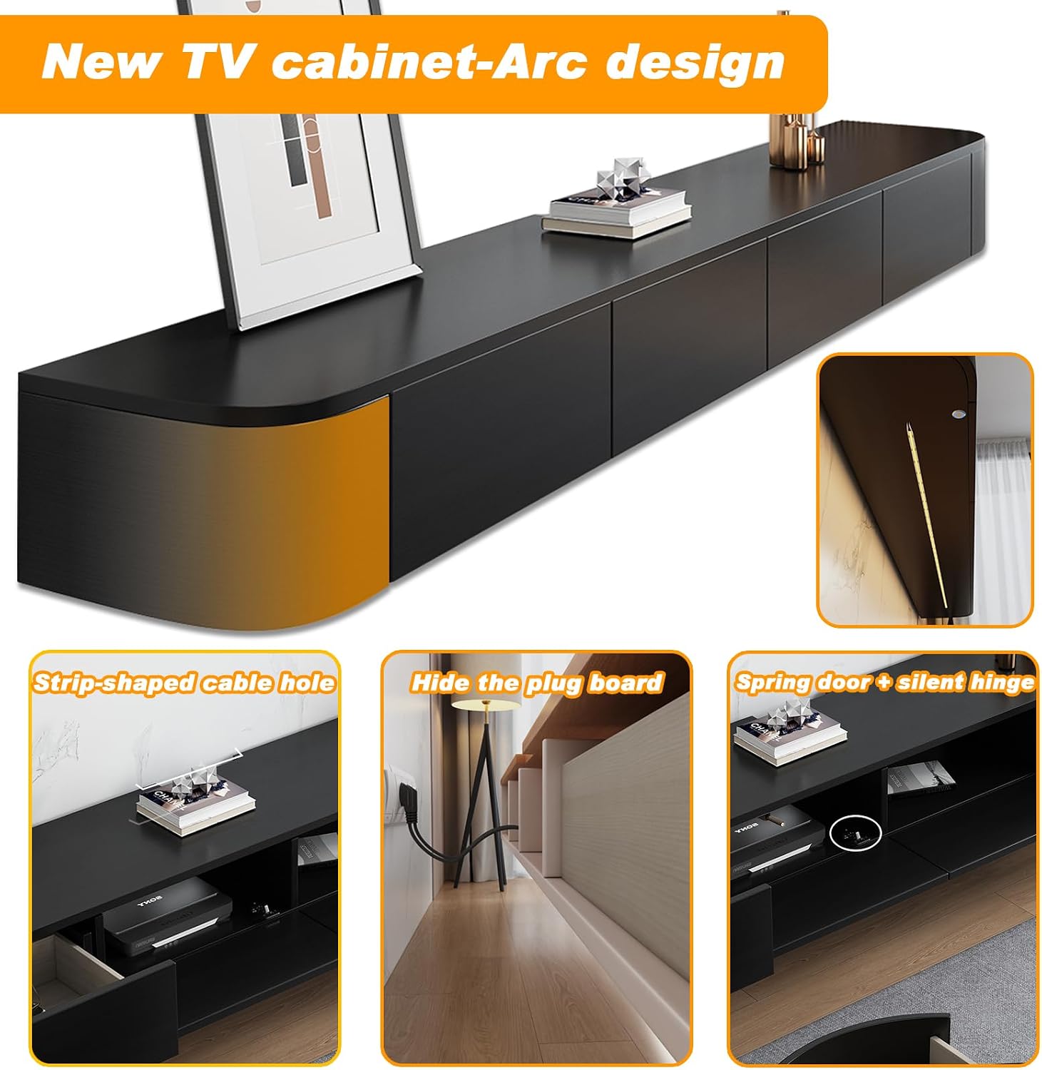 Floating TV Stand - Wall Mounted Media Console with 2 Drawer, Floating Entertainment Center TV Cabinet, Wall Mounted Audio/Video Shelf for Home Room (Black+LED, 62.99x7.87x9.45IN)