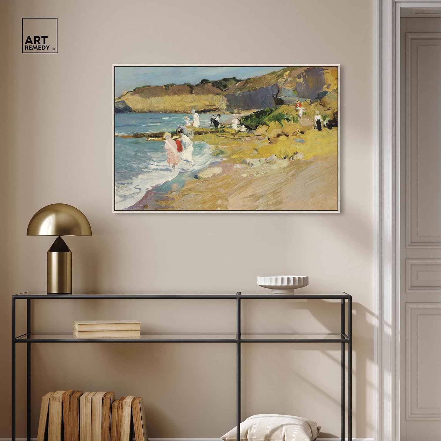 Art Remedy Classic Landscape Canvas, 36' x 24', Silver Frame, Rocks at the Lighthouse