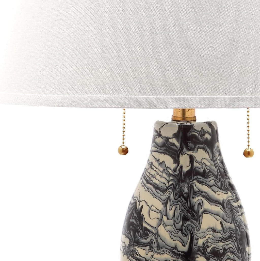 SAFAVIEH Lighting Collection Modern Swirls Black/ White 29-inch Bedroom Living Room Home Office Desk Nightstand Table Lamp Set of 2 (LED Bulbs Included)