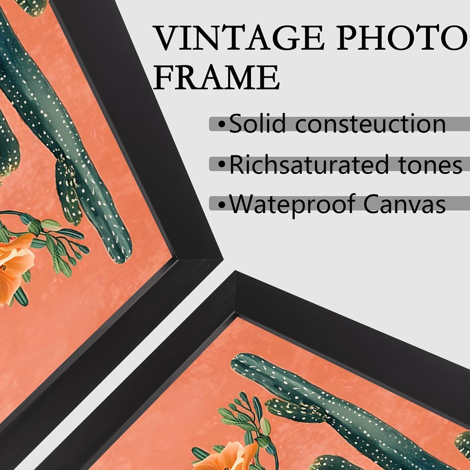 Black Framed Flat Retro Desert Landscape Poster Boho Cactus And Floral Canvas Wall Art Colorful Succulents Vibrant Blooms Prints Painting For Home Bedroom Dorm Wall Decor 24x36in Black Framed Flat