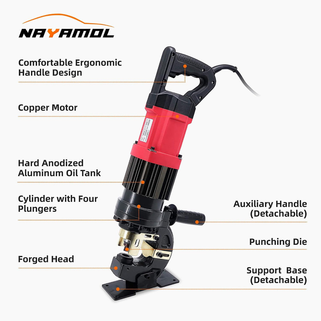 1400W Electric Hydraulic Hole Puncher, 22T Heavy Duty Metal Punching Machine Steel Hole Puncher MHP-20 with 5 Dies Φ1/4' 3/8' 1/2' 11/16' 13/16'- 110V Portable Hydraulic Hole Punch for Steel