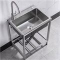 Free Standing Stainless-Steel Single Bowl Sink Commercial Restaurant Kitchen Sink Set with Faucet and Storage Shelve, Utility Washing Hand Basin for Indoor Outdoor