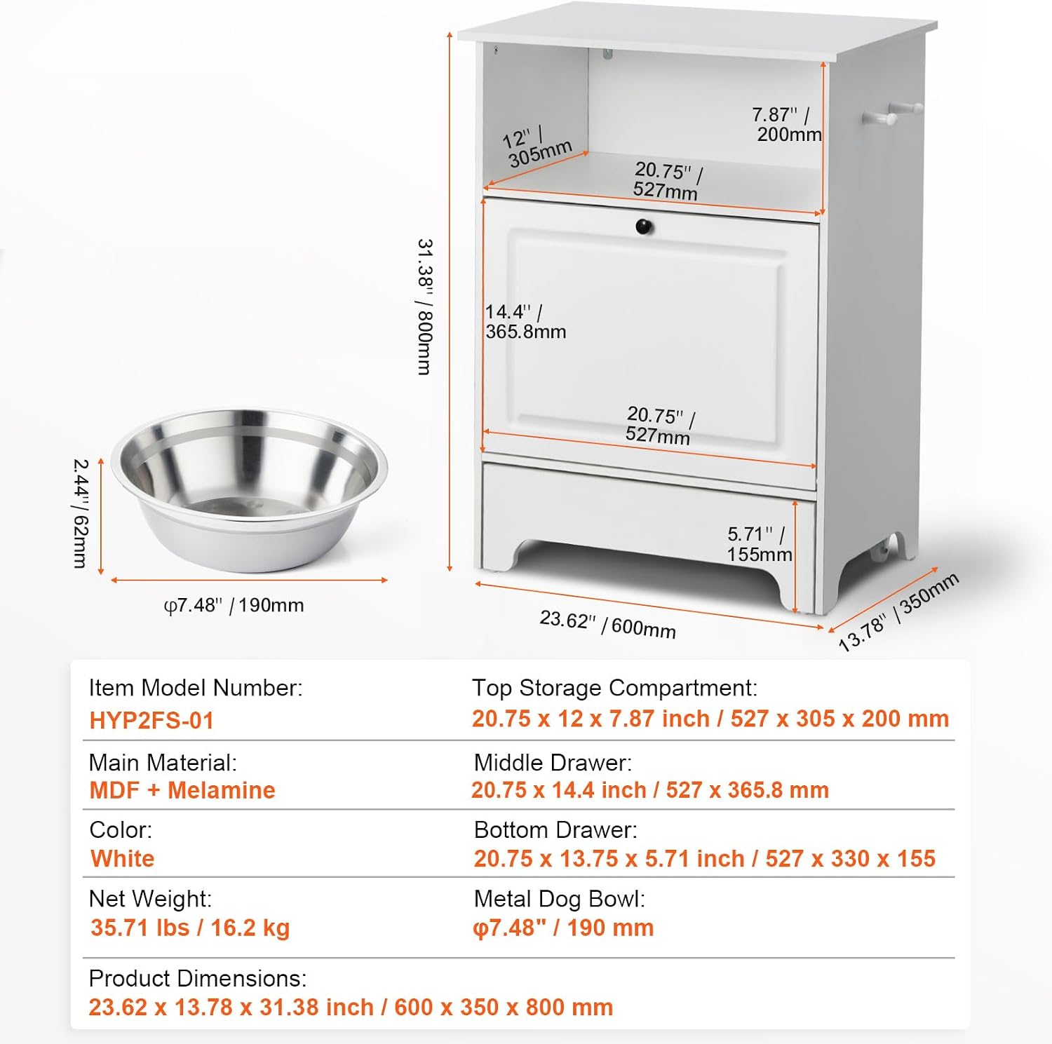 Happybuy Pet Feeding Station with 2 Stainless Steel Bowls, Elevated for Small Dogs, with Storage Cabinet and Toy Organizer