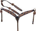One Ear Western Headstall Bridle Breast Collar Set - Red Rivets and Copper Studs -Genuine Argentina Cow Leather