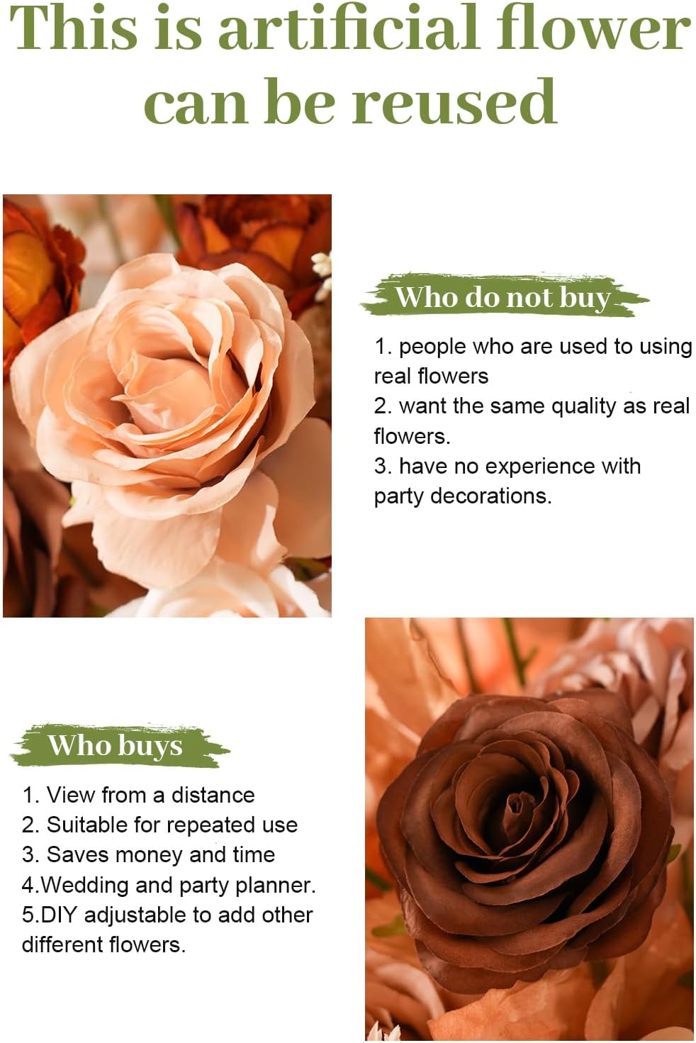 2pcs Free Standing Flowers Ball Bouquet Artificial Rose Floral Arrangements for Wedding Centerpieces Tables Aisle (Coffee)