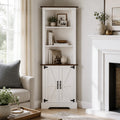4 EVER WINNER Farmhosue Corner Cabinet, 68' Tall Corner Storage Cabinet with 5-Tier Adjustable Shelves and Barn Doors for Small Space, Living Room, Dining Room, Hallway, Bathroom, Kitchen, White
