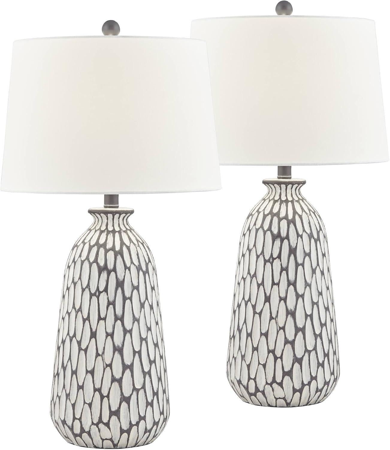 360 Lighting Carlton Modern Coastal Table Lamps 28 1/4' Tall Set of 2 Gray Wash Off White Fabric Tapered Drum Shade for Cottage Core Living Room Bedroom House Bedside Nightstand Home Office Family