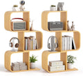 Giantex 3-Tier Bamboo Bookshelf Set of 2, S-Shaped Bookcase with 3 Open Cubes, Geometric Corner Display Shelf, Decorative Storage Organizer, Floor Storage Rack for Living Room, Home Office, Natural