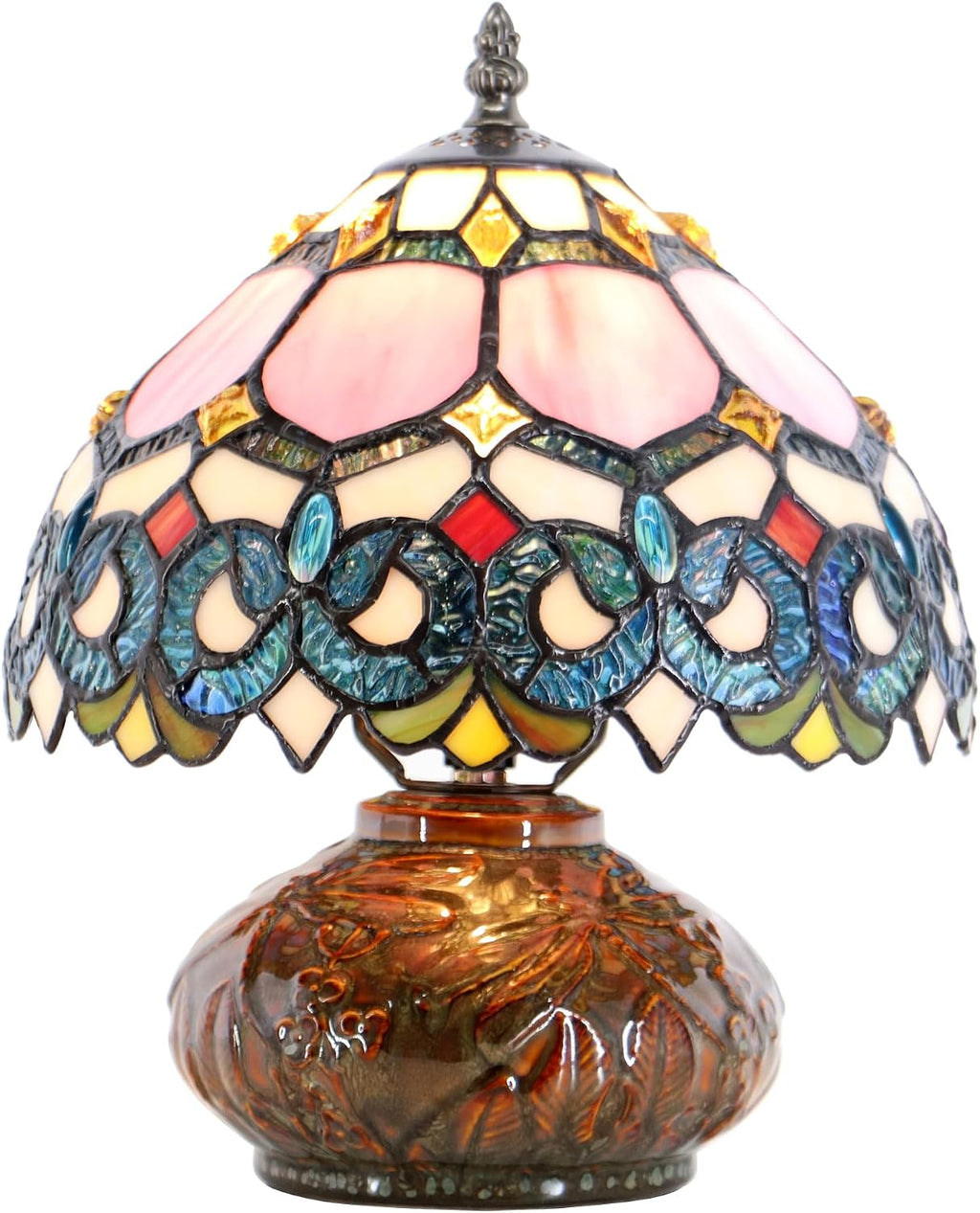 Small Tiffany Table Lamp, 10X10X11 Inch Mini Stained Glass Mushroom Desk Light Memory Sympathy Ceramic lamp (Pink Baroque Style)