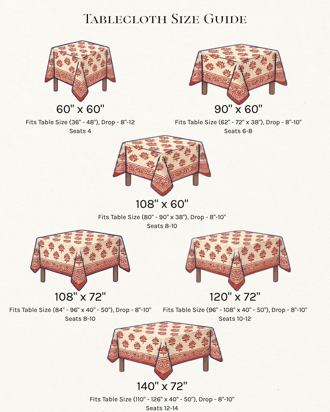 ATOSII Taj 100% Cotton Fall Tablecloth, Handblock Print Rectangle Table Cover for Kitchen Dining Linen I Parties, Thanksgiving, Christmas, Wedding, Table Cloth I 72 X 140 Inches I 12 Seater