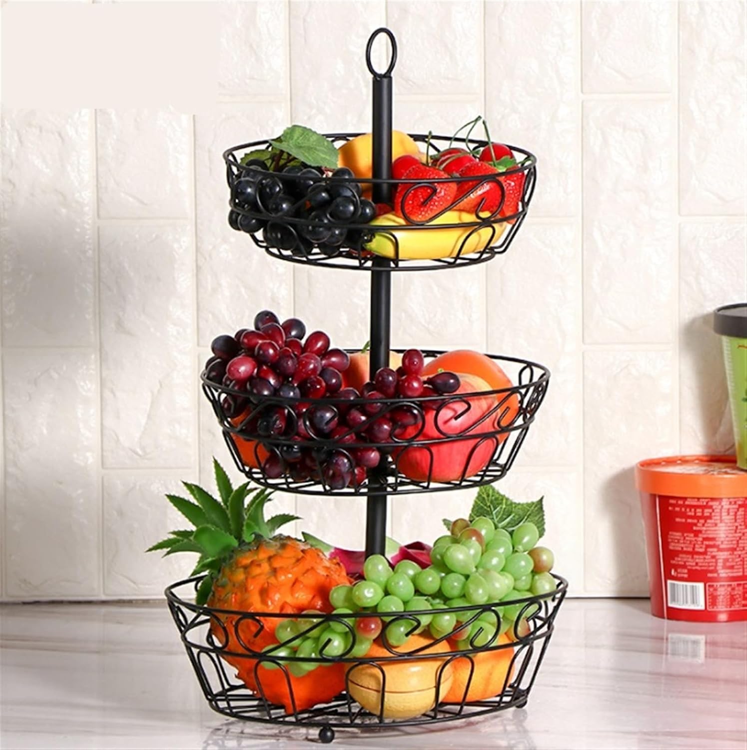 Fruit Bowl Vegetable Holder 3 Tier Fruit Basket Triple Layer Metal Wire Bowl For Kitchen Counter Top Three Tiered Holder Serving Bowls