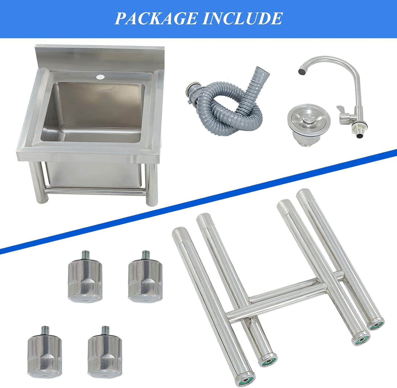 Stainless Steel Prep Utility Sink 1 Compartment Commercial Kitchen Sink with Faucet and Back Splash, Free Standing Utility Prep Single Bowl Sink for Restaurant, Laundry, Garage