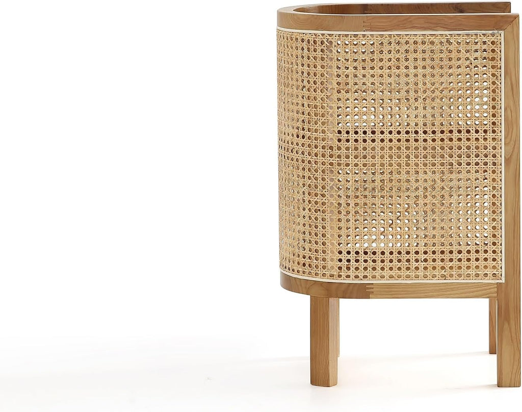 Manhattan Comfort Versailles Rattan Bedside End Table Accent Sofa Side Table for Living Room, Bedroom, Study and Home Office with 2 Shelf Storage, Natural Cane
