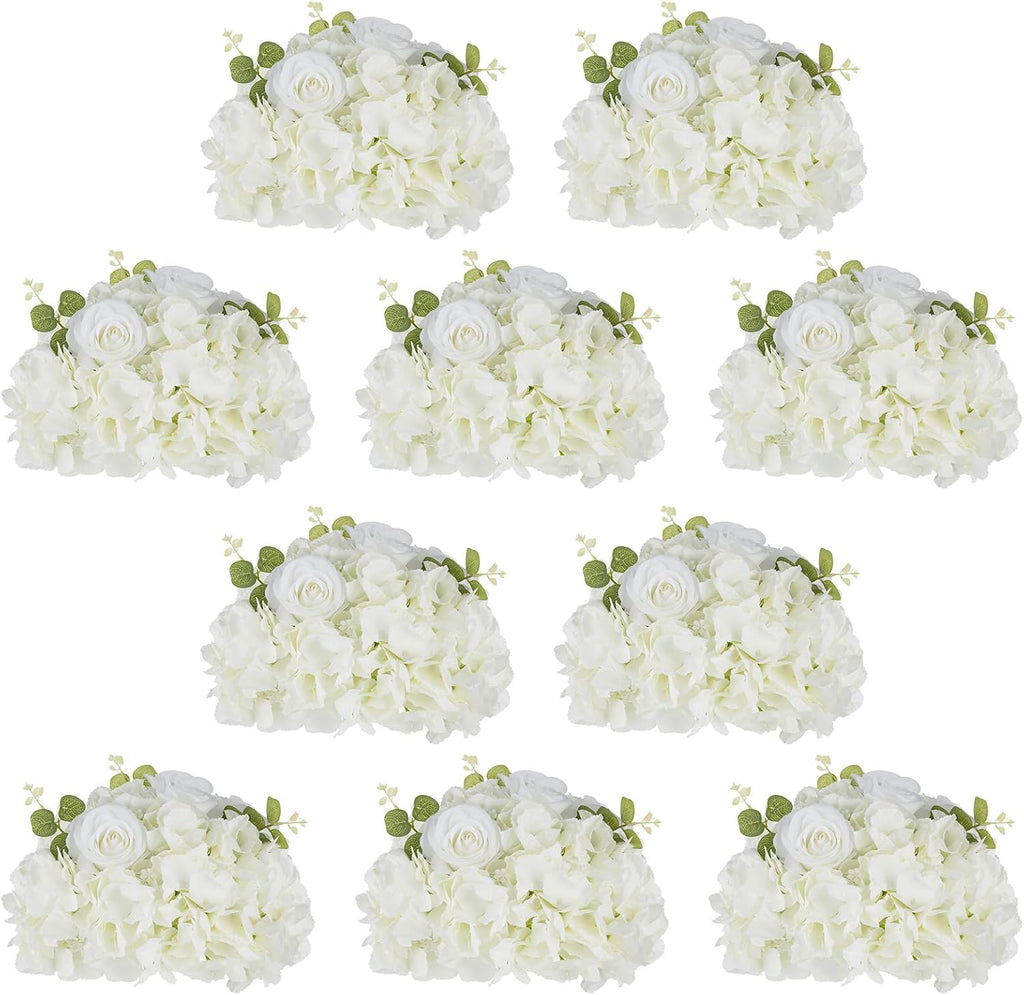 NUPTIO Flower Balls for Centerpieces Wedding: 10 Pcs 11.8 inch Diameter Artificial Flower Ball Arrangement Bouquet Centerpiece for Tables - White Fake Rose Flowers for Wedding Decor