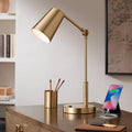 360 Lighting Sully Mid Century Modern Industrial Desk Table Lamp with USB and AC Power Outlet 23.5' High Antique Brass for Living Room Bedroom House Bedside Nightstand Home Office Reading