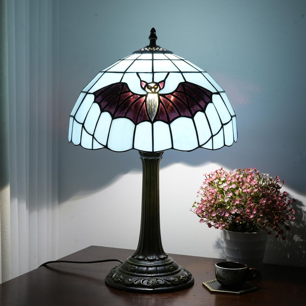 Tiffany Lamp Ocean Blue Bat Stained Glass Table Lamp 12' X19' Handmade Coastal Decor LED Ready Perfect for Beach House Bedroom Living Room,Bedroom, Bedside Corner Reading end Table Lamp