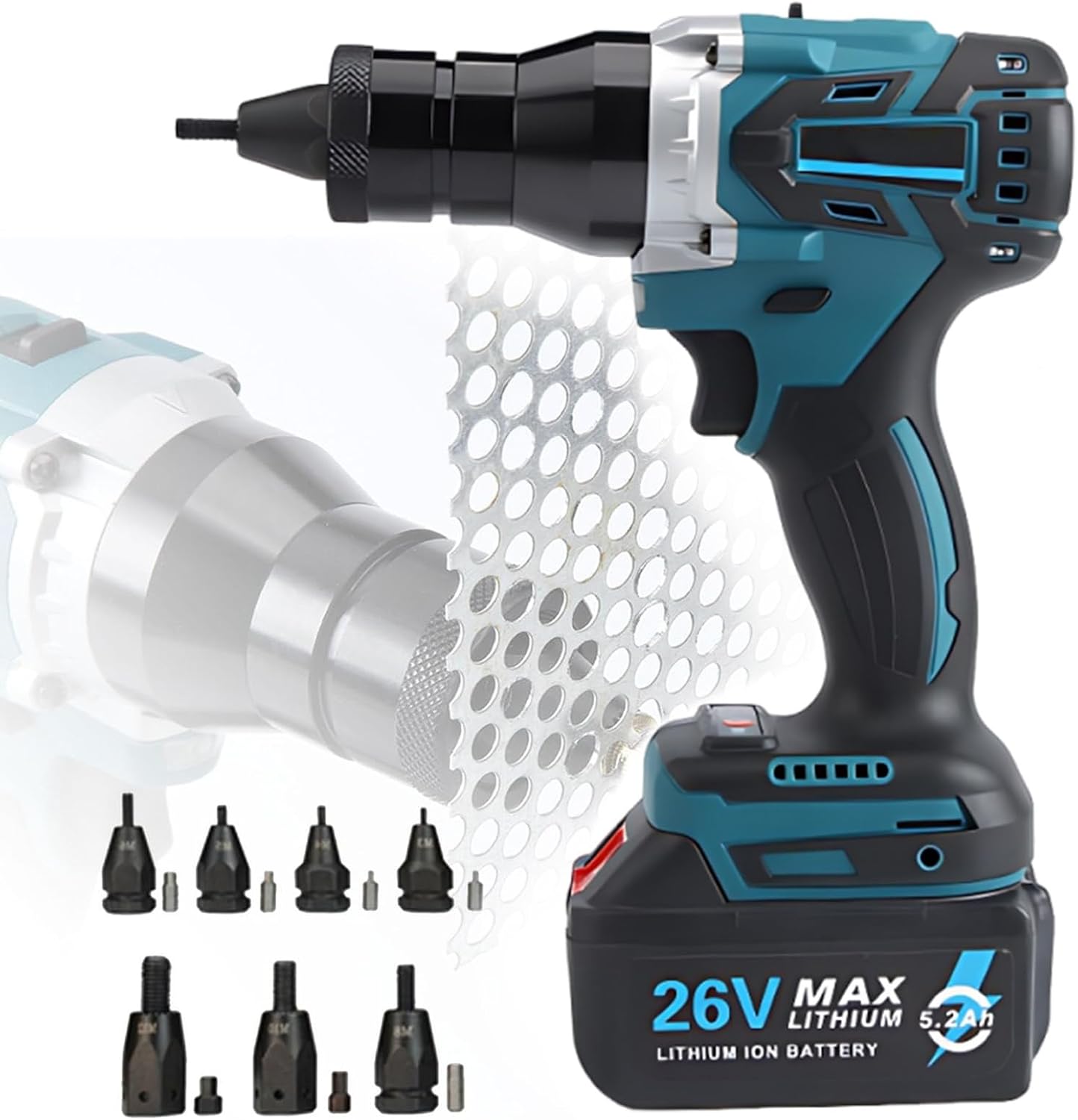 SHAHRYAR Battery Powered Pop Rivet Insert Installation Tool,2 Speeds-5200mah,Manual/Automatic Switching,with M3 M4 M5 M6 M8 M10 M12 Head Electric Riveter