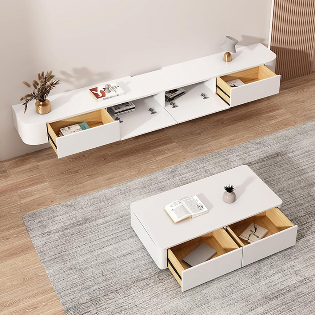 Floating TV Stand - Wall Mounted Media Console with 2 Drawer, Floating Entertainment Center TV Cabinet, Wall Mounted Audio/Video Shelf for Home Room (White, 47.24x7.87x9.45IN)