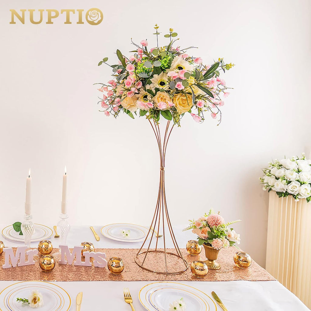 NUPTIO 10 Pcs Gold Trumpet Vase 26in Tall Metal Vase, Wedding Centerpieces for Tables, Artificial Arrangement Flower Stand for Anniversary Party Birthday Event Aisle Home Reception Decor
