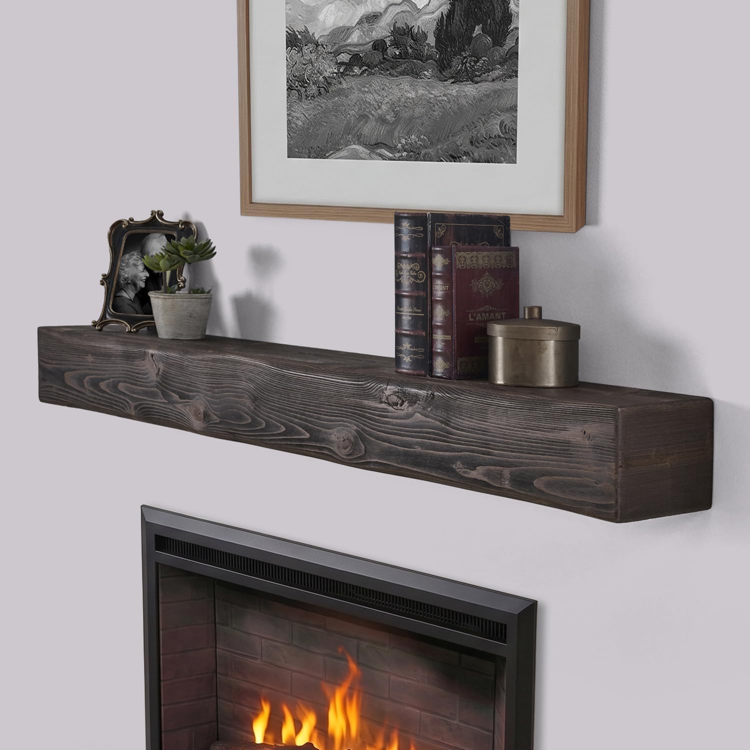 Handmade Fireplace Mantel Shelf 72', Extra Wide Rustic Wood Mantles for Over Fireplace, Wall Mounted Floating Mantel Shelves for Living Room Decor (Dark Walnut, 72Lx6Hx8D)