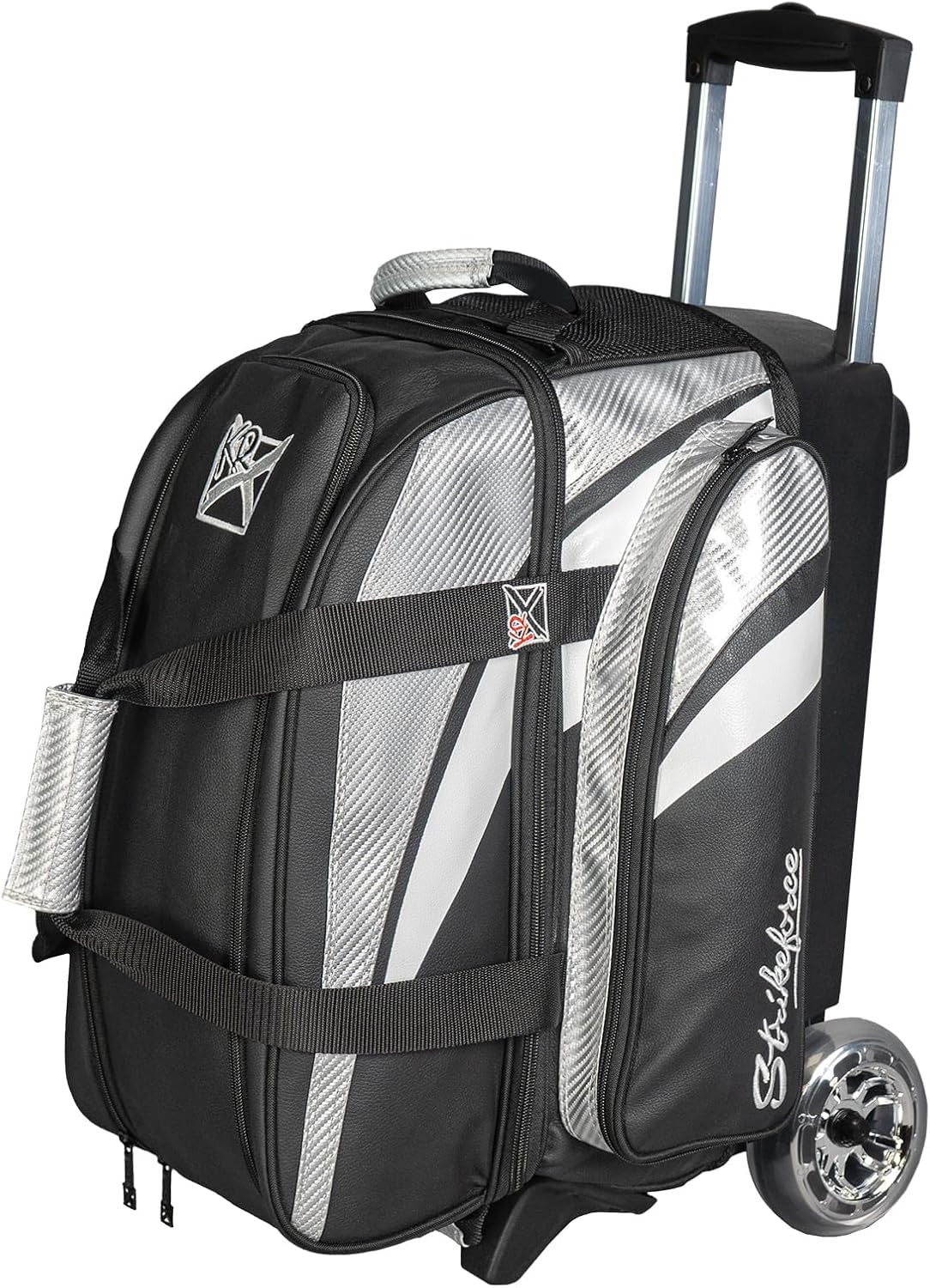 KR Strikeforce Cruiser Lux Double Bowling Ball Roller Bag with Upper Shoe Compartment and Side Accessory Pouch