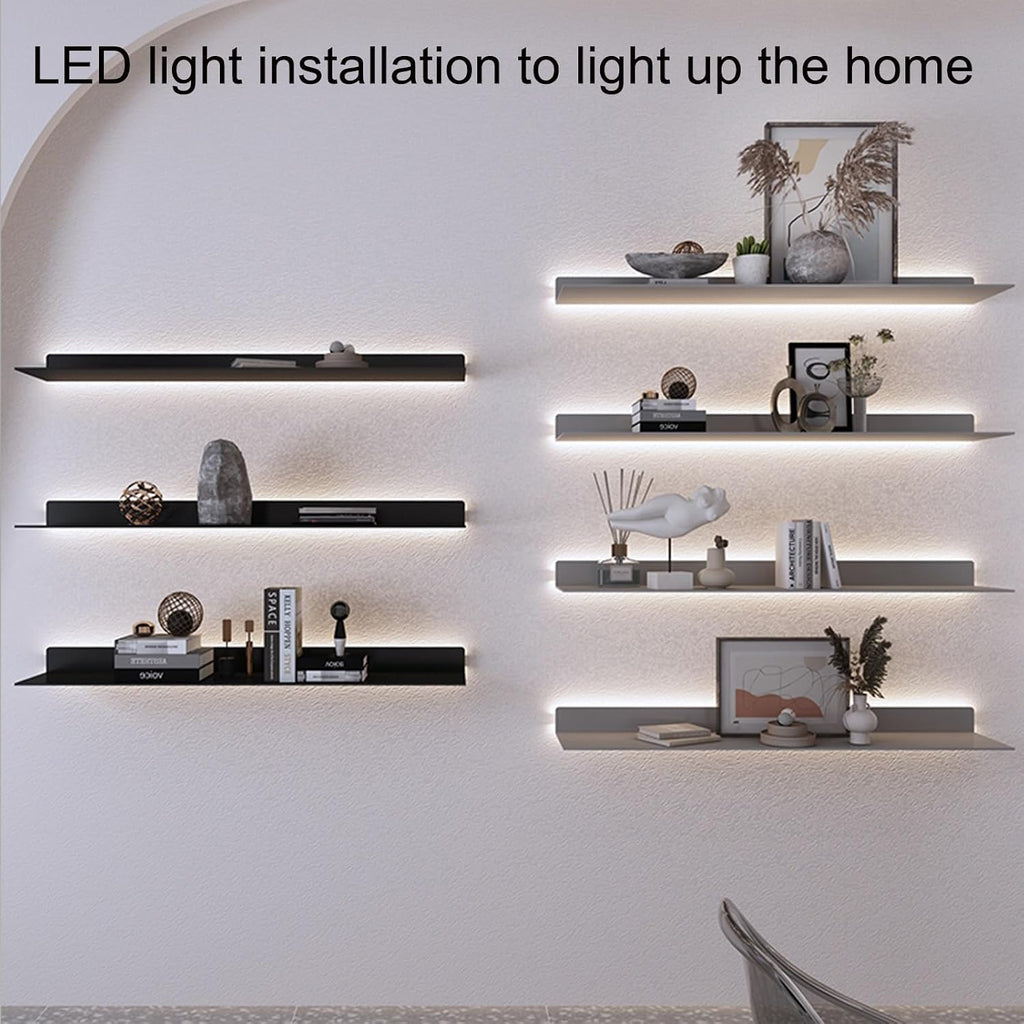 Floating Shelves, Floating Display Shelf Wall Mounted Light-Emitting Shelves Display Shelf All Kinds of Things Can Be Stored Here It's More Convenient (Color : Noir, Size : 60x20x6cm)