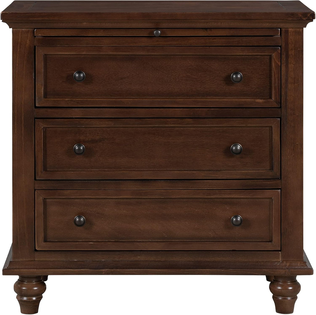 Modern Storage Wood Cabinet with 3-Drawer, Sofa Table Console Table End Table with Pull Out Tray, Accent Table Furniture for Entryway Living Room Bedroom, Fully Assembly Bedside Table (Brown)