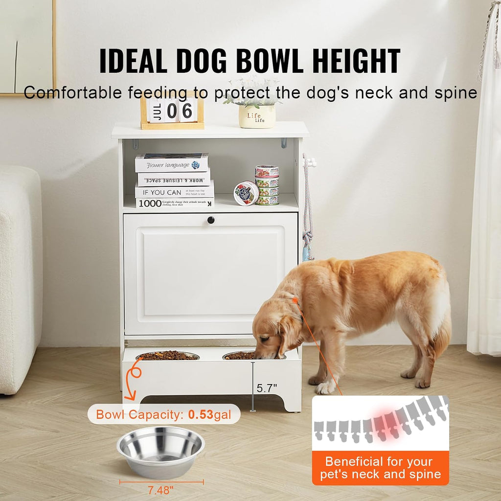 Happybuy Pet Feeding Station with 2 Stainless Steel Bowls, Elevated for Small Dogs, with Storage Cabinet and Toy Organizer