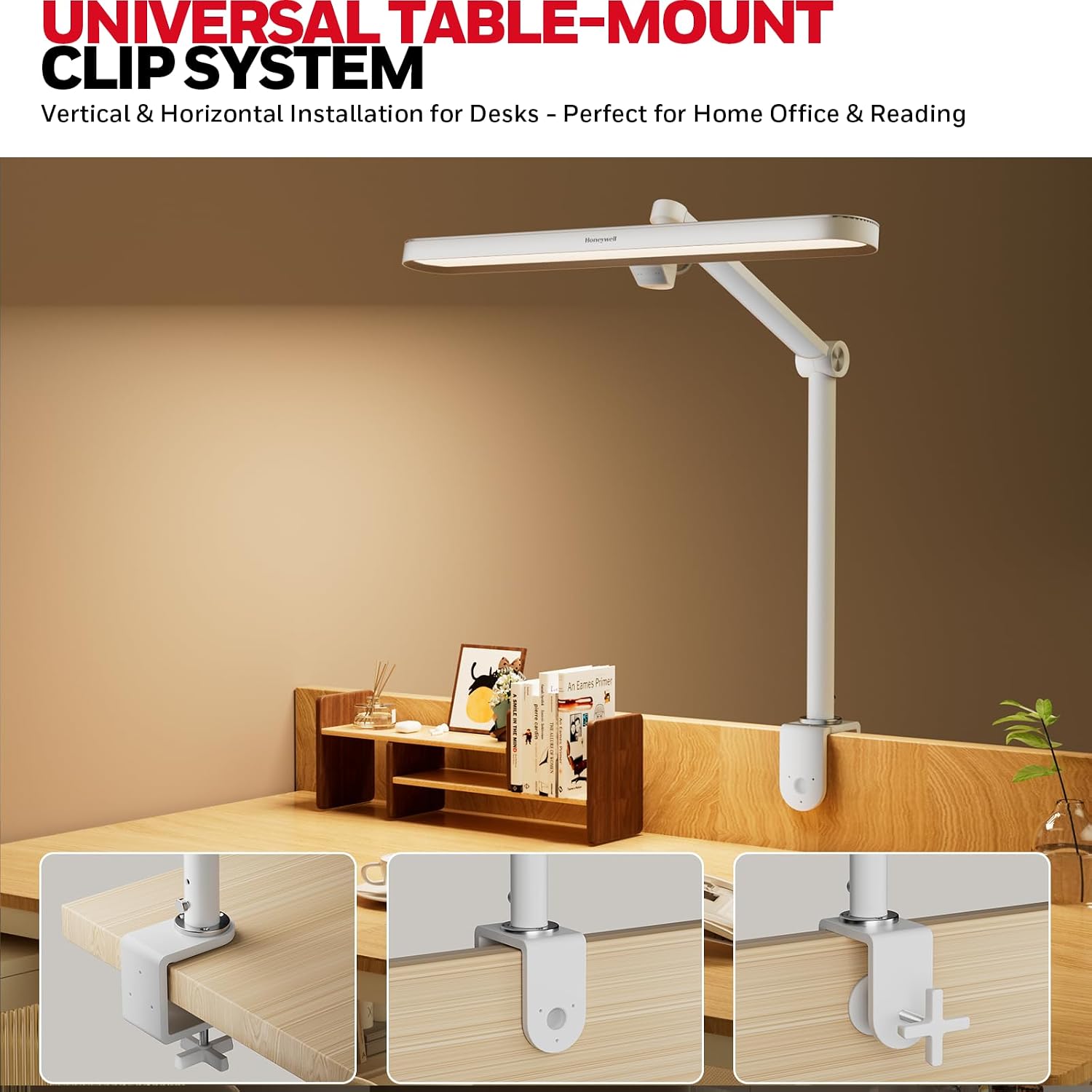 Honeywell LED Desk Lamp with Clamp - 05B02 Touch Control Sunturalux Natural Light Clip On Desk Light 4000K 1300LM Dimmable Eye Caring Table Lamp Full Metal Desk Lamps for Home Office
