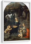 Canvas Lab | Virgin of the Rocks (Paris Version) by Leonardo da Vinci | 19 x 29 in | Fine Art Framed Print, Frame Color: White | Classical art, Religion and Spirituality, Renaissance