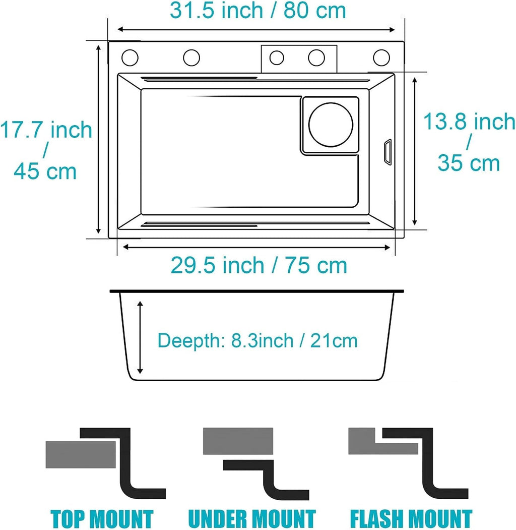 JATIBOSH Black Kitchen Sink 304 Stainless Steel Single Bowl Sink Waterfall Sink Workstation Multifunctional Sink with Accessories