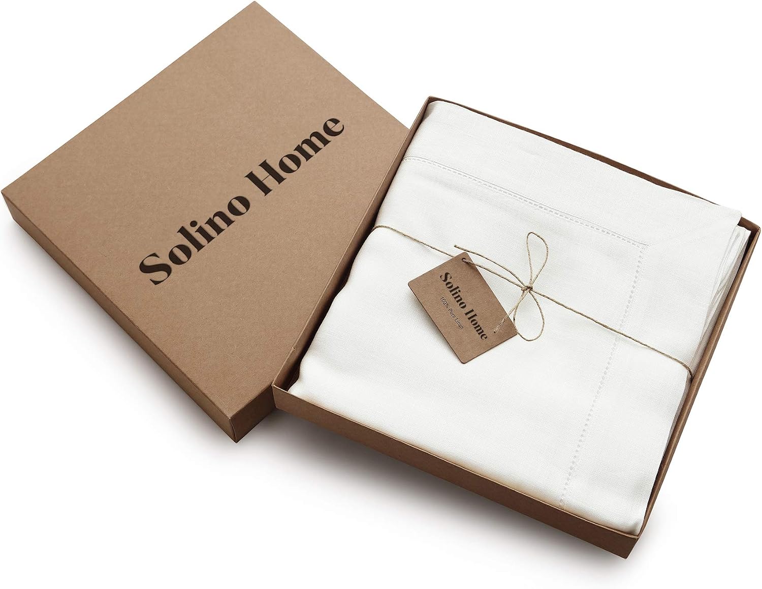 Solino Home White Linen Tablecloth 60 x 120 Inch - 100% Pure Linen Hemstitch Table Cloth for Rectangle Tables - Classic Hemstitch, Machine Washable Tablecloth for Summer, 4th of July